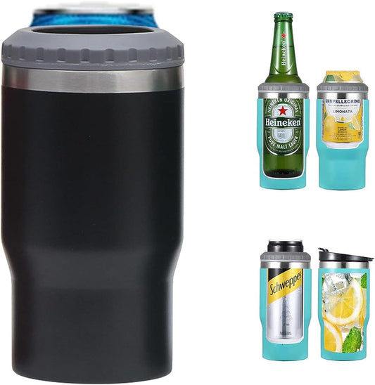 Skorter | 4 in 1 stainless steel can/bottle insulator, 14Oz two-way lid SUS insulated can cooler, beer bottle holder (Black)