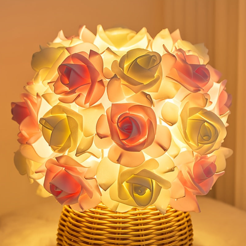 Skorter | FloraGlow - Art Deco USB Rose Table Lamp with Polished Base and Light Bulb