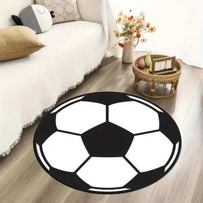 Skorter | Football Design Round Rug – Non-Slip, Machine Washable, Lightweight Floor Mat for Living Room and Bedroom
