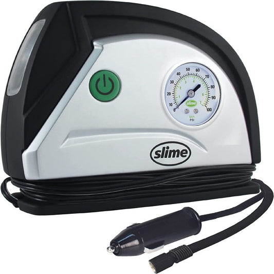 Skørter | 12V Tire Pump, Portable Car Compressor with Analog 100 psi Dial Gauge, Long Hose and LED Light