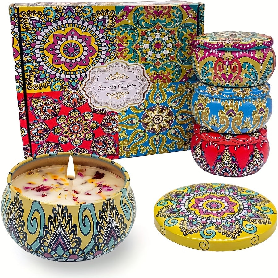 Skorter | 4-part Scented Candle Set - Relaxing Scents: Jasmine, Sandalwood, Canglan, Rose - Perfect for Relaxation, Yoga, and Gifts