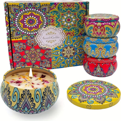 Skorter | 4-part Scented Candle Set - Relaxing Scents: Jasmine, Sandalwood, Canglan, Rose - Perfect for Relaxation, Yoga, and Gifts