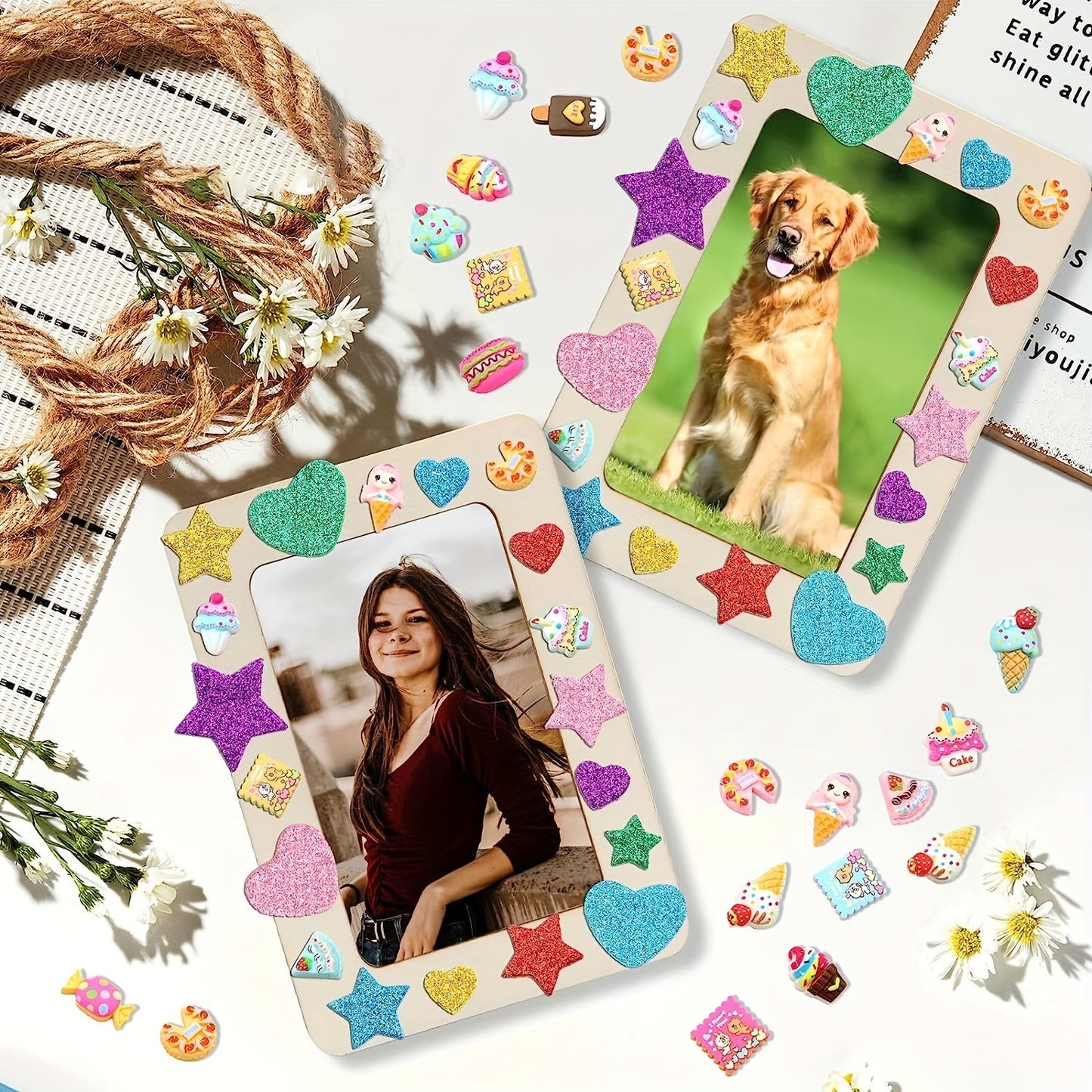 Skorter | 6-piece Wood Photo Frame Set for DIY Creative Projects, Untreated Wood Photo Frames for Postcards and Pictures