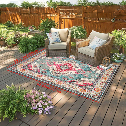 Skorter | Vintage Boho Flower Mat - Perfect For Terrace, Garden and Poolside, Stain Resistant and Washable