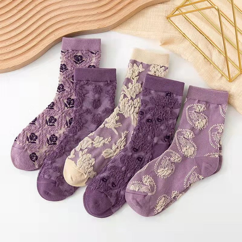 Skorter | 5 Pair Vintage Flower Embroidery Socks