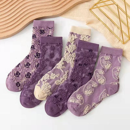 Skorter | 5 Pair Vintage Flower Embroidery Socks