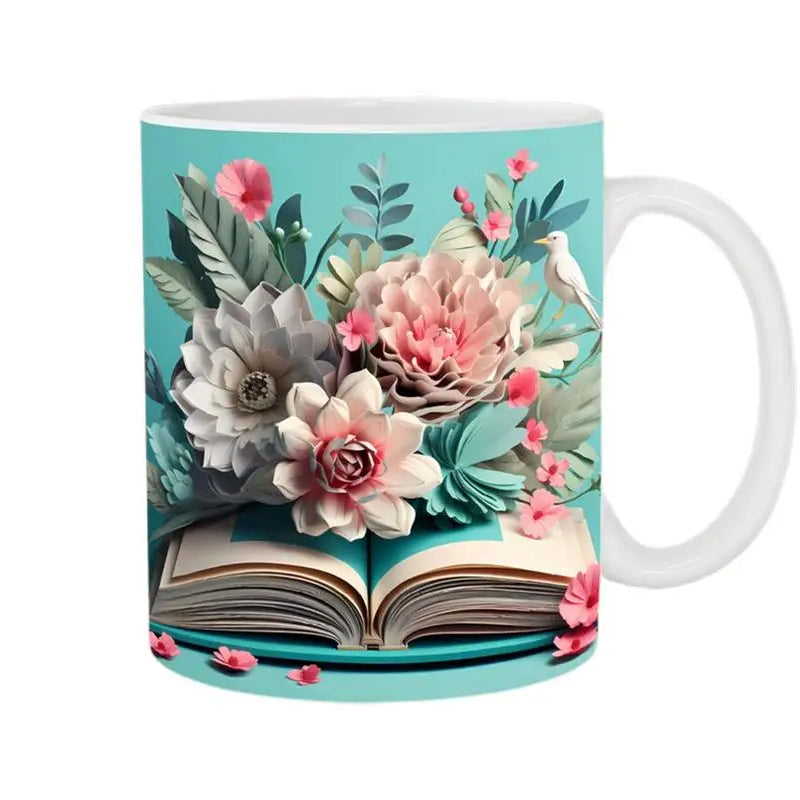 skorter | 3d Artistically Beautiful Floral Books Coffee Mug - Book Lover Gift