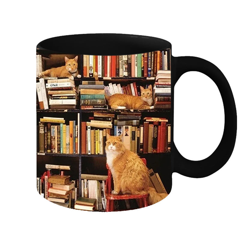 Skorter | Bookshelf Ceramic Coffee Mug - Gift for Cat Book Lovers