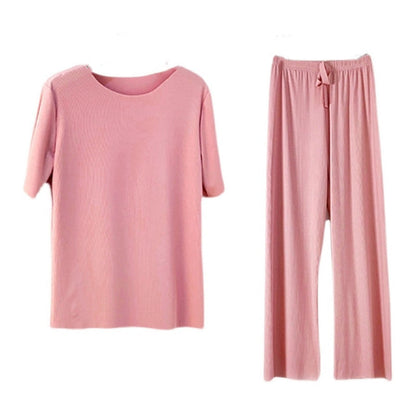 Skorter | Comfortable Ice Silk Short Sleeve T-Shirt Two Piece Set