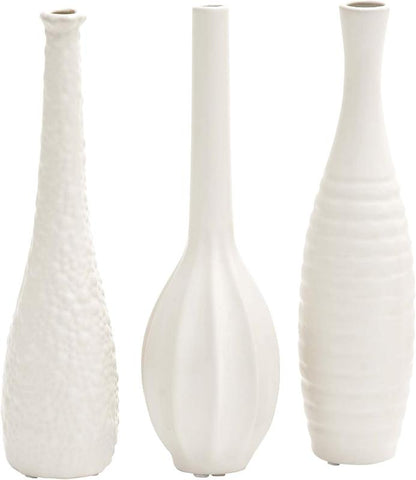 Skørter | Set of 3 ceramic slim textured bottle jars with varying patterns