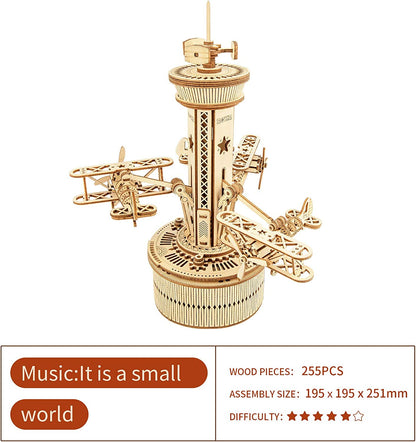 Skorter | DIY 3D Wooden Puzzle Music Box Model Kit - Assembly Set Plane - Control Tower