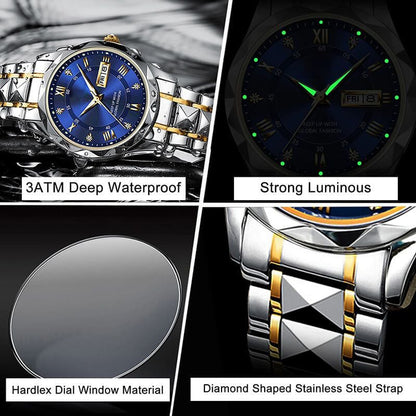 Skorter | Waterproof Luminous Stainless Steel Two-tone Quartz Men's Watch