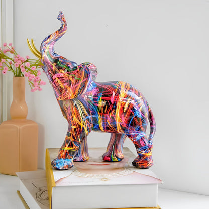 Skorter | Abstract Elephant Statue – Colourful African Design with Raised Trunk for Good Luck