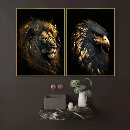 Skorter | 3 pcs Unframed Canvas Poster - Modern Art, Abstract Paintings of The Golden Lion and Eagle, Ideal Gift for Bedroom, Living Room, Hallway, Wall Decoration, Winter Decoration, Room Decor
