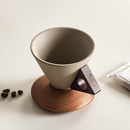 Skorter | BaristaLuxe Ceramic Coffee Cup 250ml – Handmade with Wooden Handle and Coaster