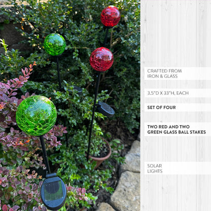 Skorter | Multicolored solar LED crackle ball garden stakes, set of 4