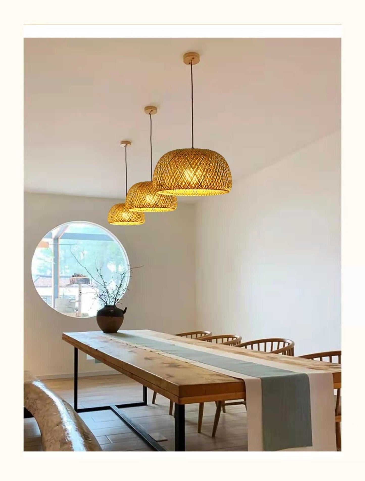 Skorter | Hanging ceiling lamp made of bamboo C │ Handmade lighting from wood and rattan for interior decoration