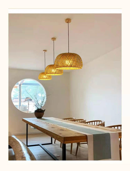 Skorter | Hanging ceiling lamp made of bamboo C │ Handmade lighting from wood and rattan for interior decoration