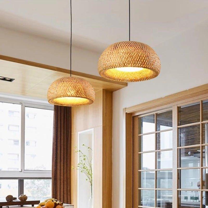 Skorter | Hanging ceiling lamp made of bamboo C │ Handmade lighting from wood and rattan for interior decoration
