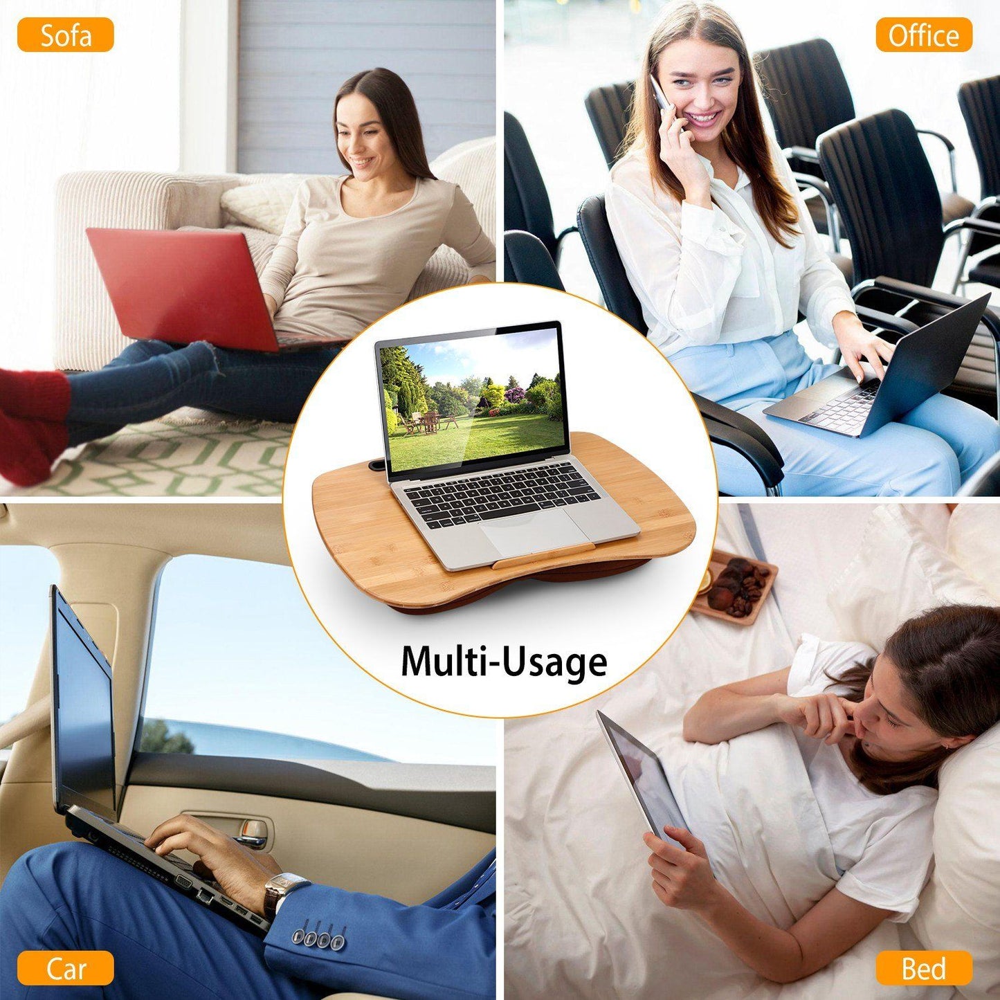 Skorter | Bamboo Laptop Lap Desk with Cushion Holder Table