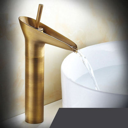 Skorter | Antique Brass Waterfall Bathroom Sink Faucet