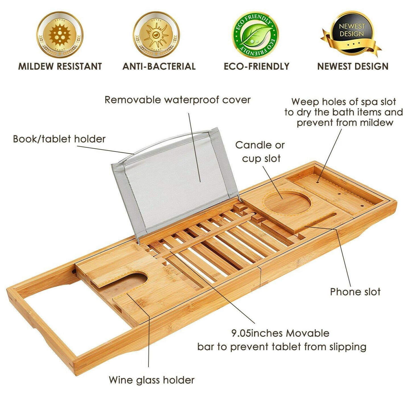 Skorter | Bathtub Caddy Tray Made of Bamboo
