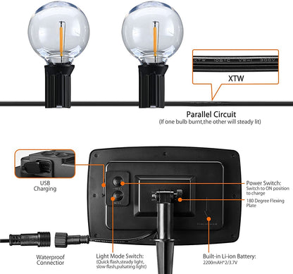 Skorter | 27Ft G40 Solar String Lights Outdoor Waterproof Globe Lights With 4 Lighting Modes Shockproof LED Bulbs