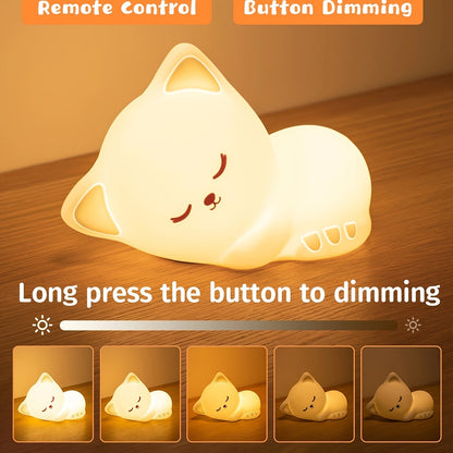 Skorter | KittyGlow - Cute Cat Night Light with Remote Control and USB Rechargeable Silicone Lamp