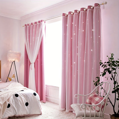 Skorter | 2-piece Set Romantic Double Layer Curtains - Semi-Blackout, Privacy Protecting