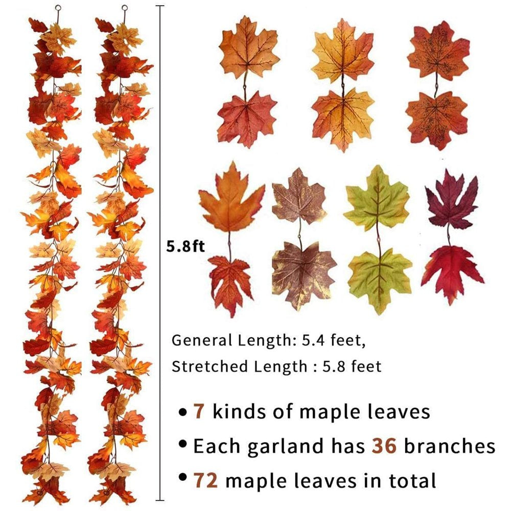 Skørter | 2 Pack Autumn Maple Garland with 40 LED for Home Wedding Party Christmas - 5.8Ft/Pc