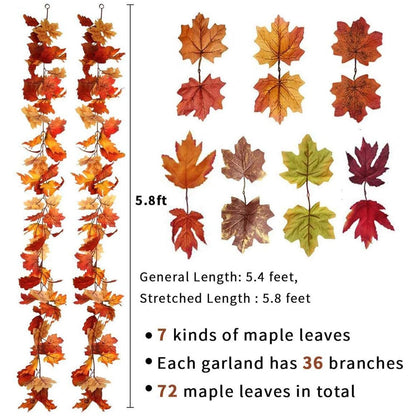 Skørter | 2 Pack Autumn Maple Garland with 40 LED for Home Wedding Party Christmas - 5.8Ft/Pc