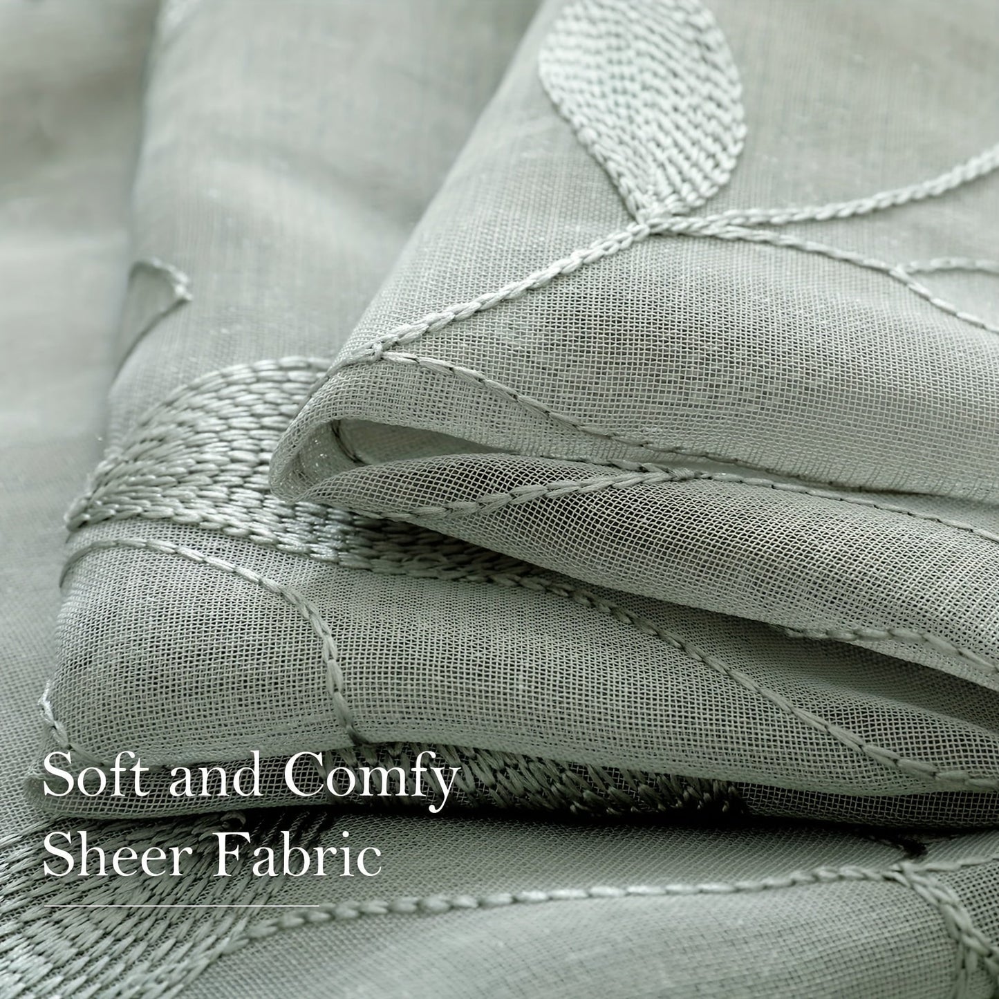Skorter | Embroidered curtains with leaves - 2 pcs semi-transparent for bedroom and living room