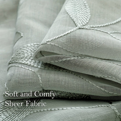 Skorter | Embroidered curtains with leaves - 2 pcs semi-transparent for bedroom and living room