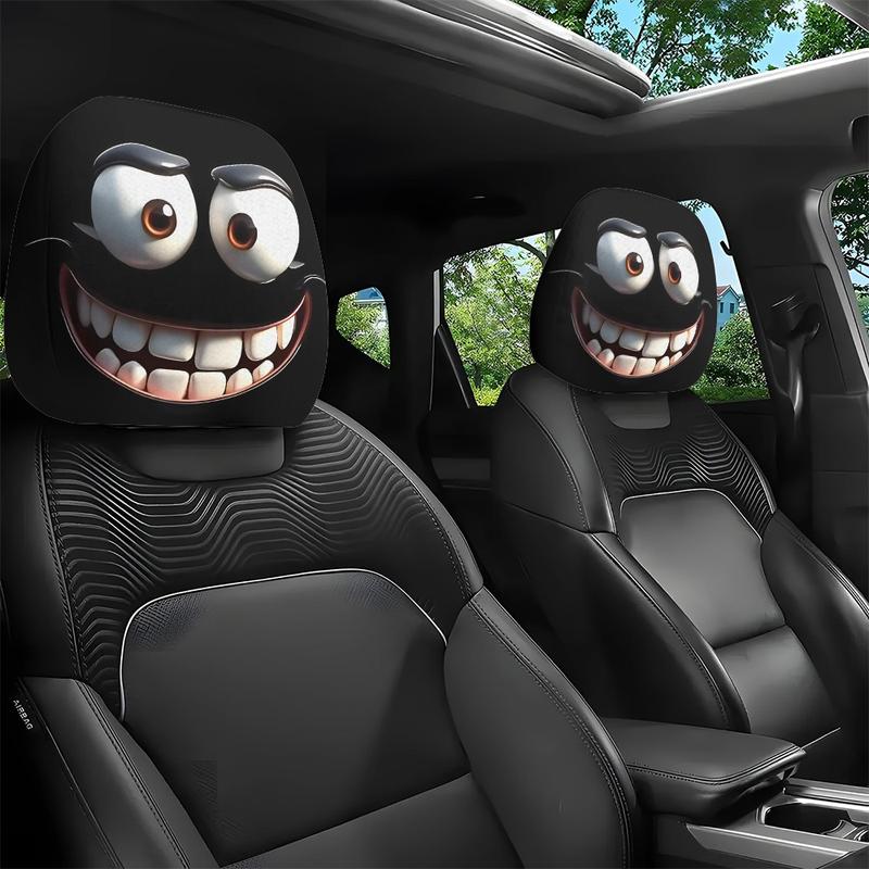 Skorter | 2pcs Set of Funny Big-Eyed Grinning Cartoon Print Car Seat Headrest Covers