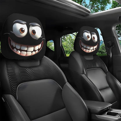 Skorter | 2pcs Set of Funny Big-Eyed Grinning Cartoon Print Car Seat Headrest Covers