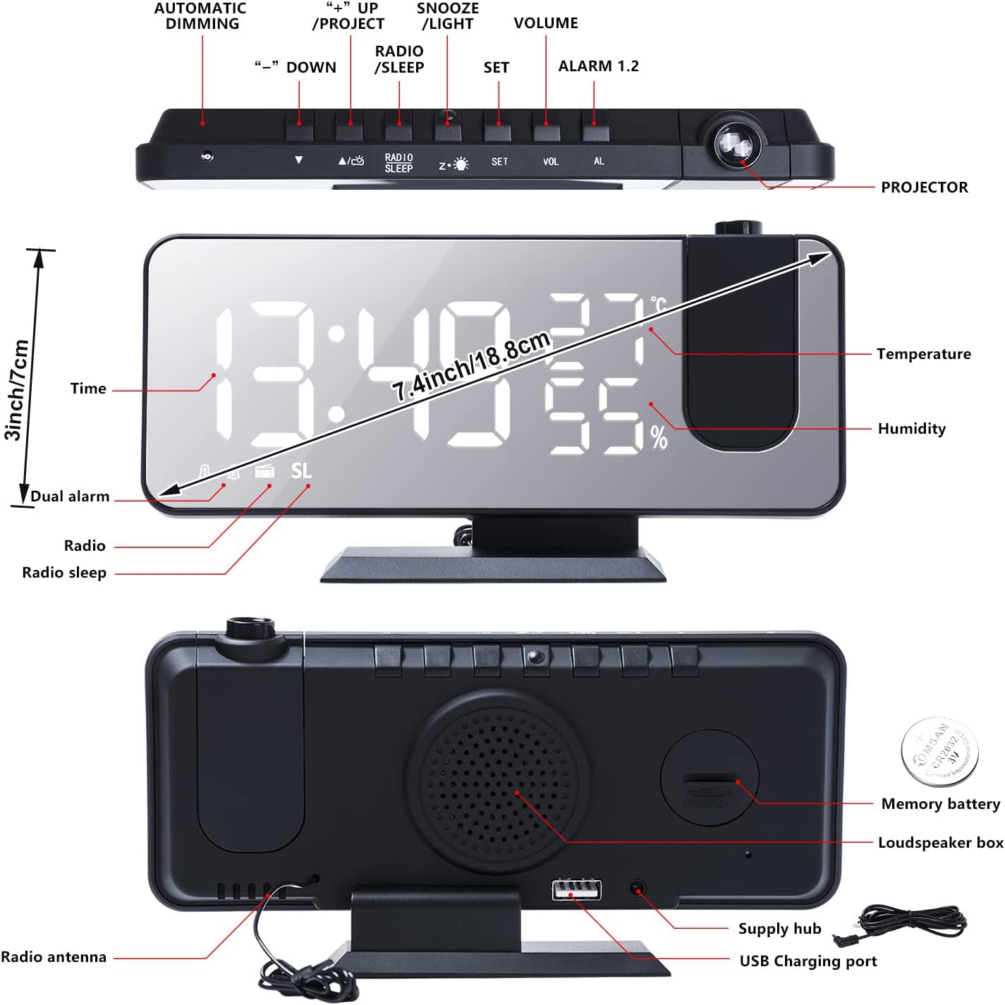 Skorter | Bedroom Projection Digital Alarm Clock
