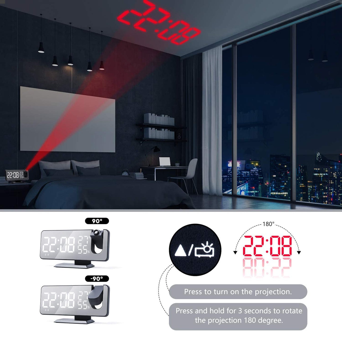 Skorter | Bedroom Projection Digital Alarm Clock