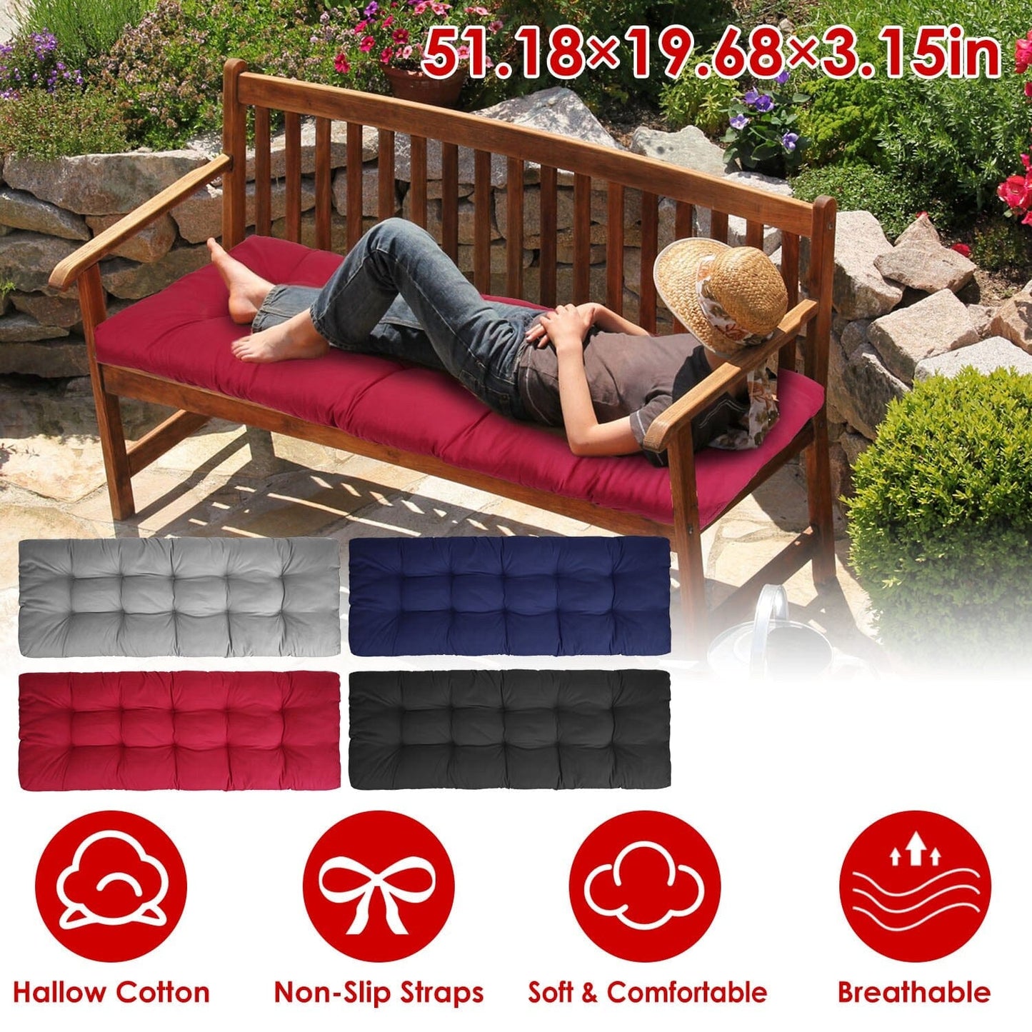 Skorter | Bench seat cushion for indoor outdoor furniture, non-slip