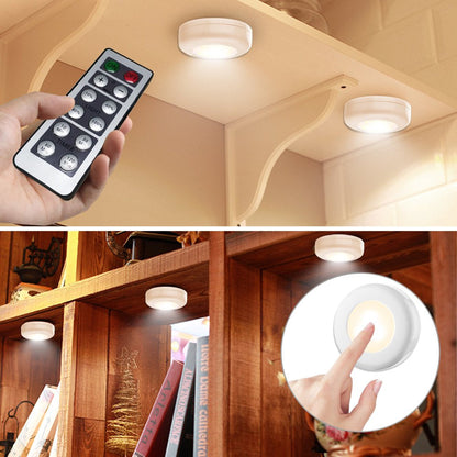 Skorter | Puck lamps with remote control Elfeland 6 Pack Wireless LED Closet lights under Cabinet lighting Battery-powered under Countertop lighting Dimmable Night lights Stick-on lights (Warm White)