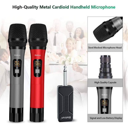 Skorter | Bietrun Wireless UHF Metal Dual Handheld Dynamic Microphone System Karaoke