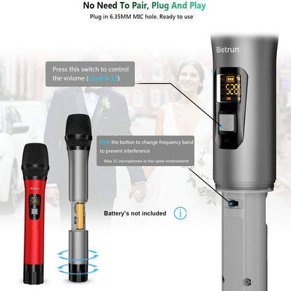 Skorter | Bietrun Wireless UHF Metal Dual Handheld Dynamic Microphone System Karaoke