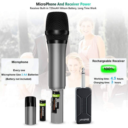 Skorter | Bietrun Wireless UHF Metal Dual Handheld Dynamic Microphone System Karaoke