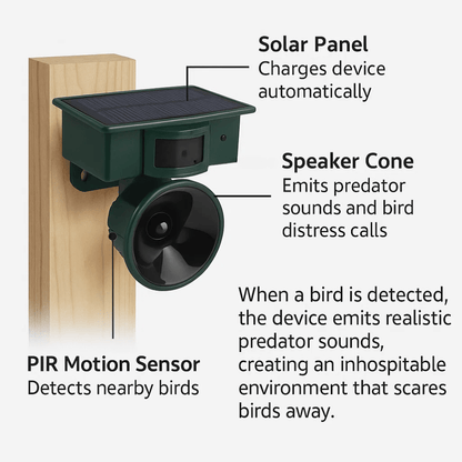 Skorter | FEATHERBLOCK – Motion-Activated Bird Repeller for Quiet & Clean Outdoor Spaces