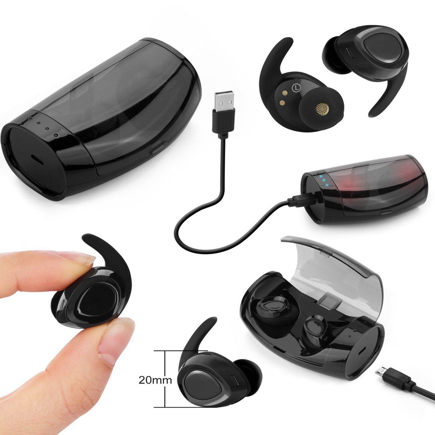 Skorter | Black Mini Wireless Bluetooth Twin Earbuds Mic True Bass Stereo In-Ear TWS Headphones