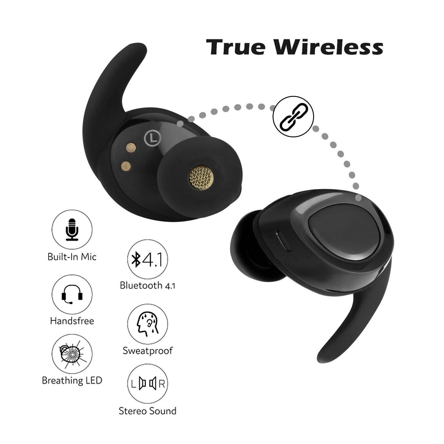 Skorter | Black Mini Wireless Bluetooth Twin Earbuds Mic True Bass Stereo In-Ear TWS Headphones
