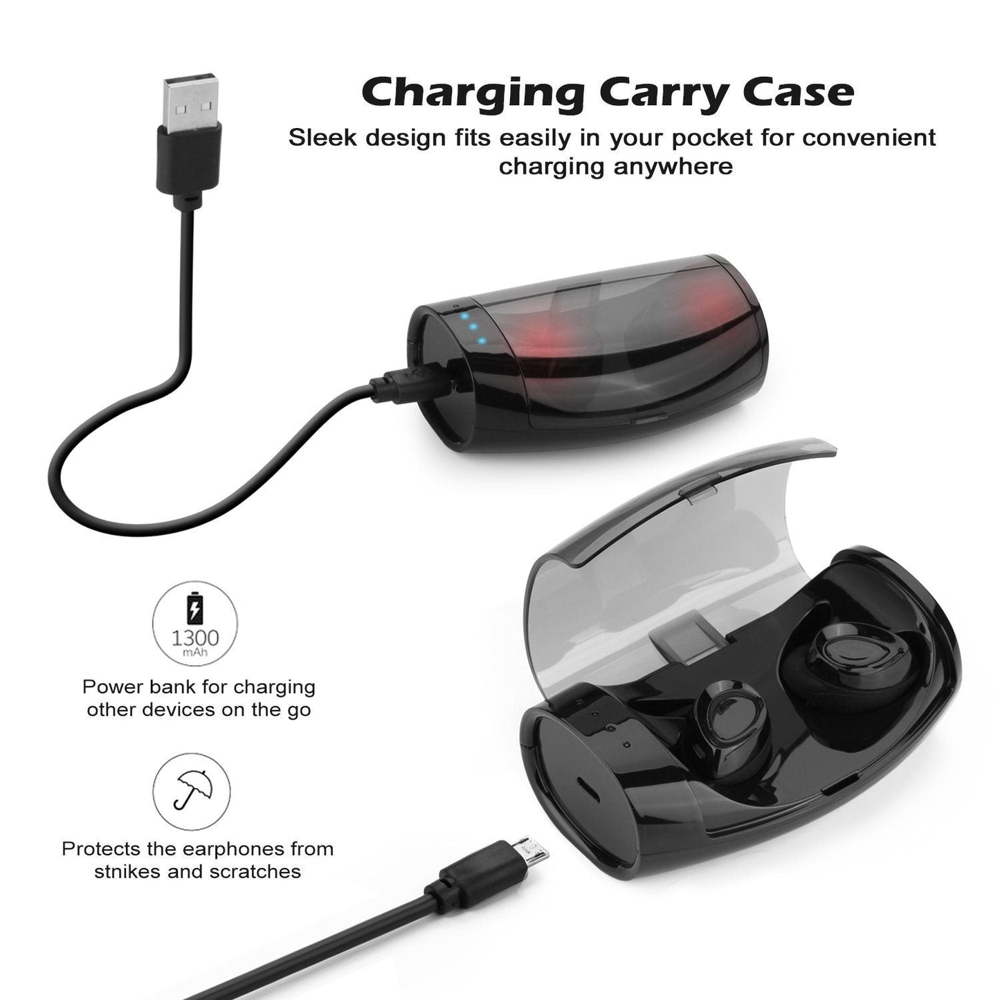 Skorter | Black Mini Wireless Bluetooth Twin Earbuds Mic True Bass Stereo In-Ear TWS Headphones