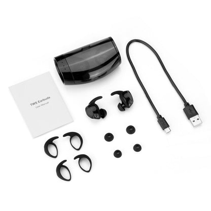 Skorter | Black Mini Wireless Bluetooth Twin Earbuds Mic True Bass Stereo In-Ear TWS Headphones