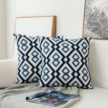 Skorter | Blue Embroidered Decorative Pillow Cover