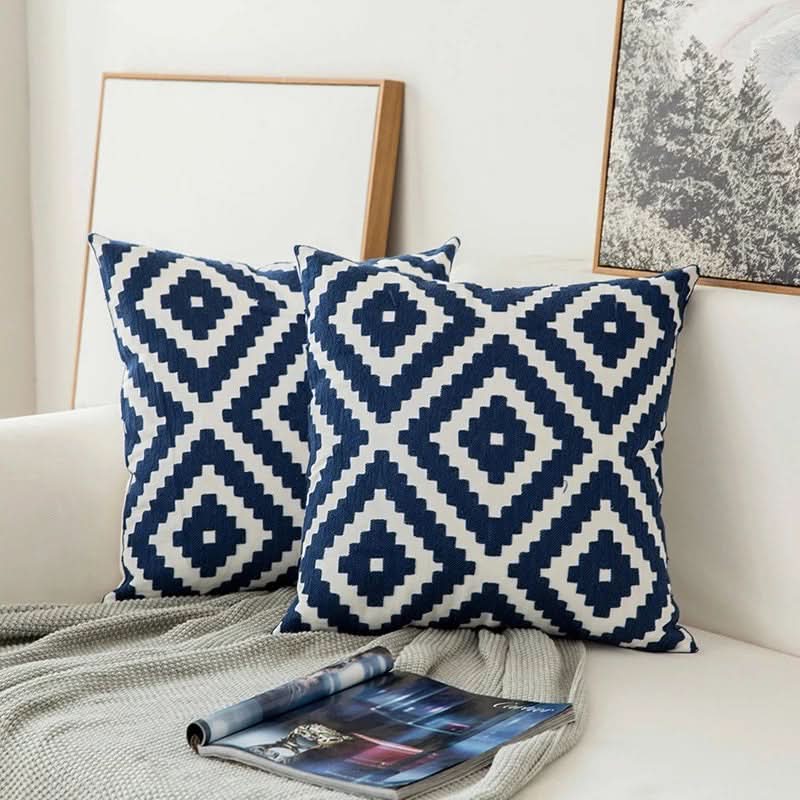 Skorter | Blue Embroidered Decorative Pillow Cover