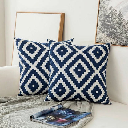 Skorter | Blue Embroidered Decorative Pillow Cover